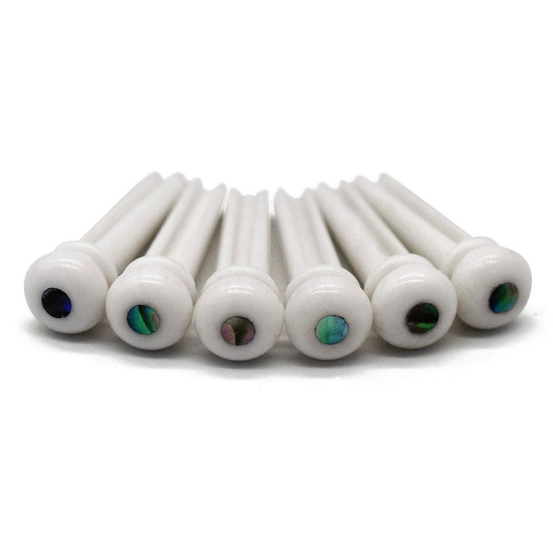 Vencetmat Acoustic Guitar Bridge Pins, Pure Bone, Slotted, Ivory Color, Inlaid Abalone Dot - Image 1